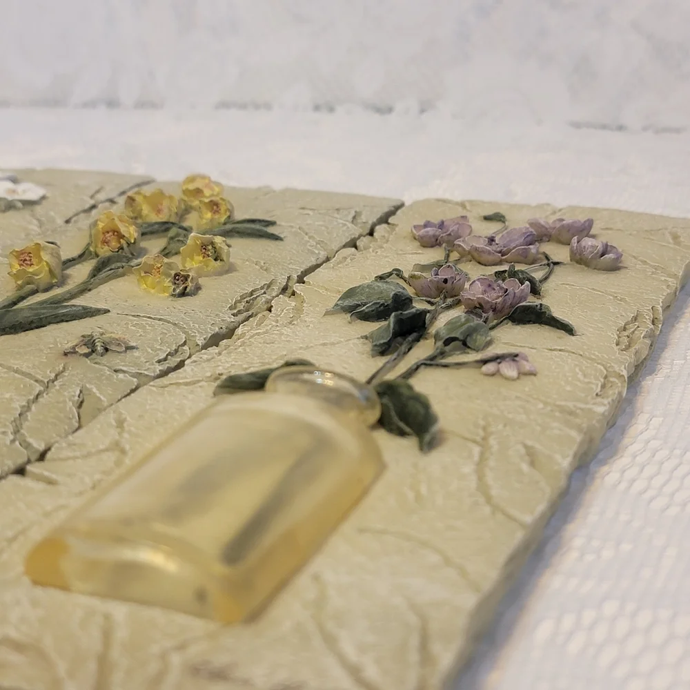 Vintage Cheri Blum Signed 3D Floral Wall Art Plaques Set of 4 Raised Flowers